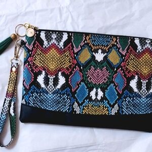 Multicolor Snakeskin Clutch
